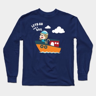 Cute bear the animal sailor on the boat with cartoon style Long Sleeve T-Shirt